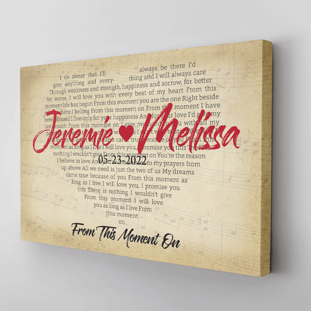 Personalized Song Lyrics Canvas with Vintage Background, Lyrics In Heart Shape