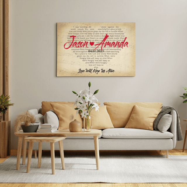 Personalized Song Lyrics Canvas with Vintage Background, Lyrics In Heart Shape
