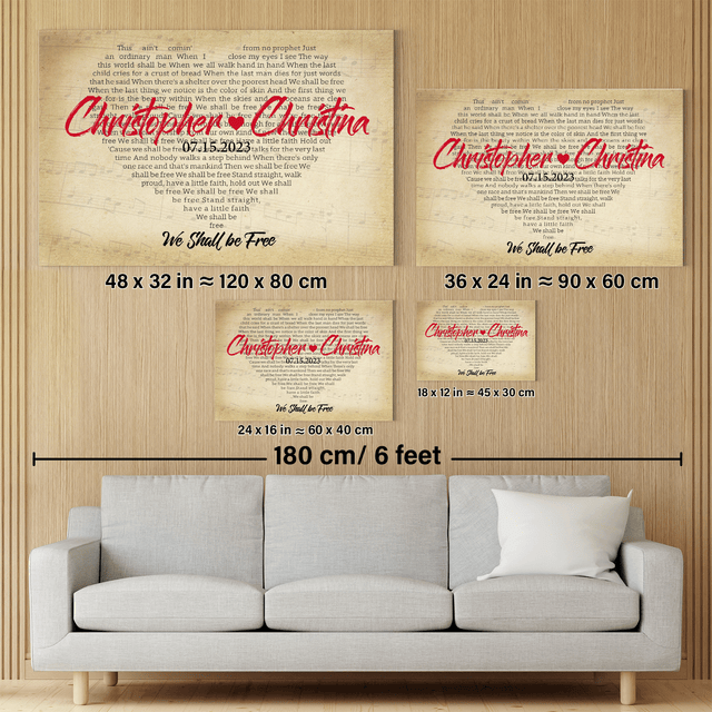 Personalized Song Lyrics Canvas with Vintage Background, Lyrics In Heart Shape