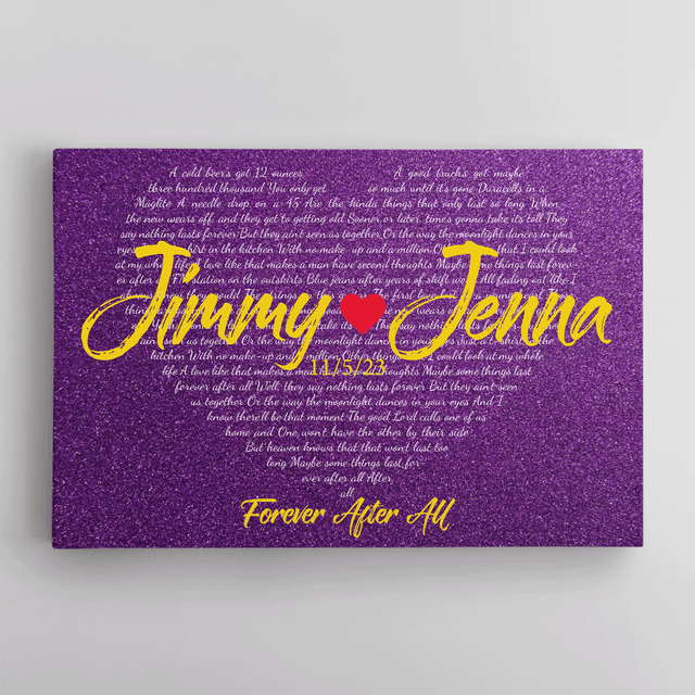 Purple Heart-Shaped Canvas Print, Customize Song Lyrics & Name Wall Art