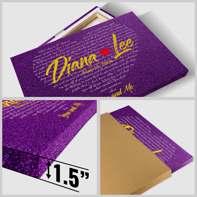 Purple Heart-Shaped Canvas Print, Customize Song Lyrics & Name Wall Art