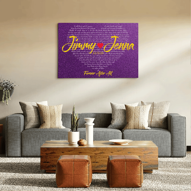 Purple Heart-Shaped Canvas Print, Customize Song Lyrics & Name Wall Art
