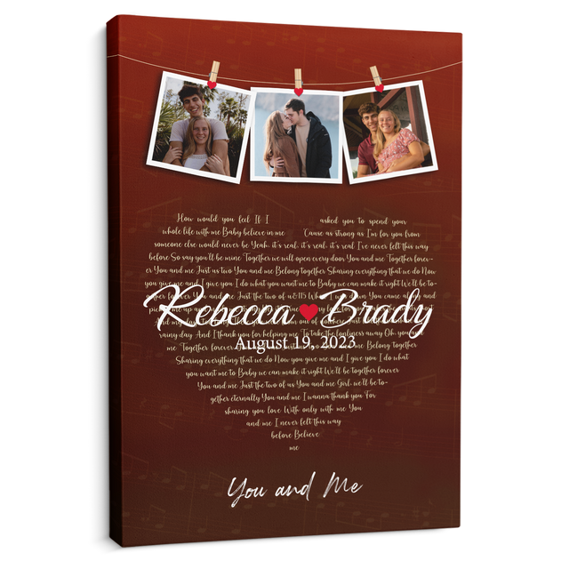 Red Heart-Shaped Canvas Print, Customize Song Lyrics & Name Wall Art