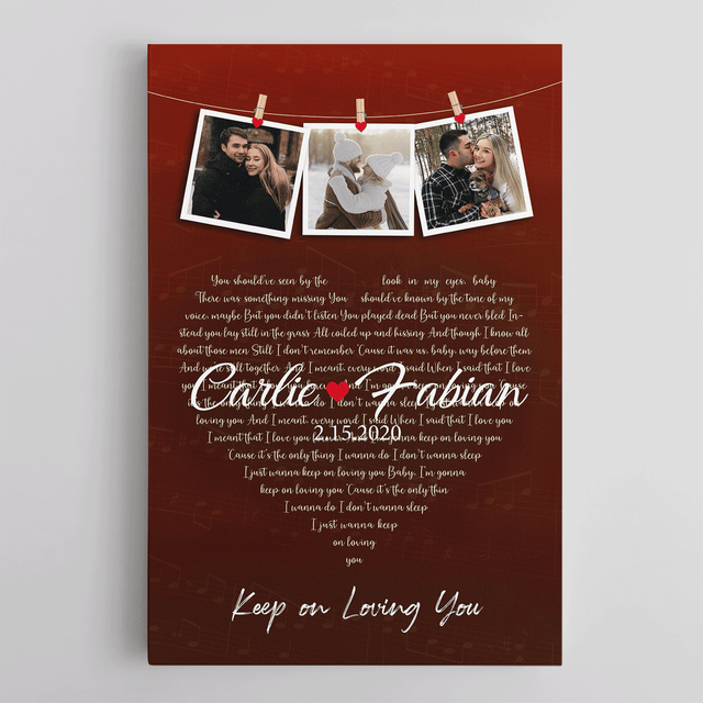 Red Heart-Shaped Canvas Print, Customize Song Lyrics & Name Wall Art