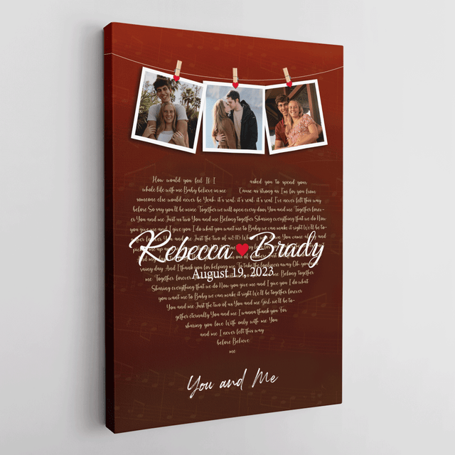 Red Heart-Shaped Canvas Print, Customize Song Lyrics & Name Wall Art