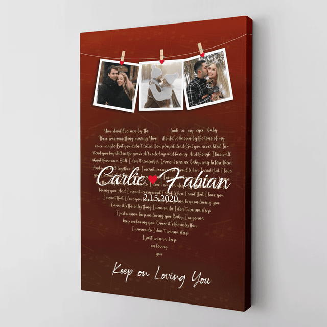 Red Heart-Shaped Canvas Print, Customize Song Lyrics & Name Wall Art