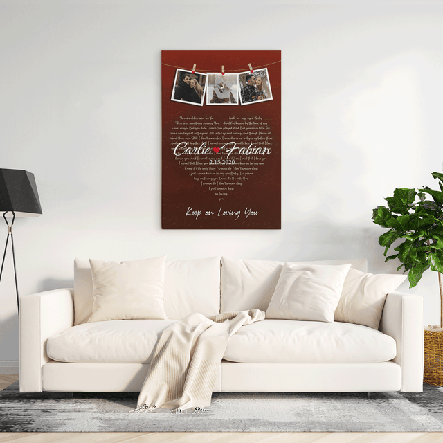 Red Heart-Shaped Canvas Print, Customize Song Lyrics & Name Wall Art