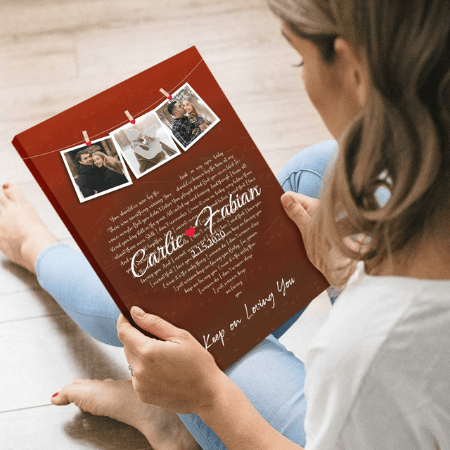 Red Heart-Shaped Canvas Print, Customize Song Lyrics & Name Wall Art