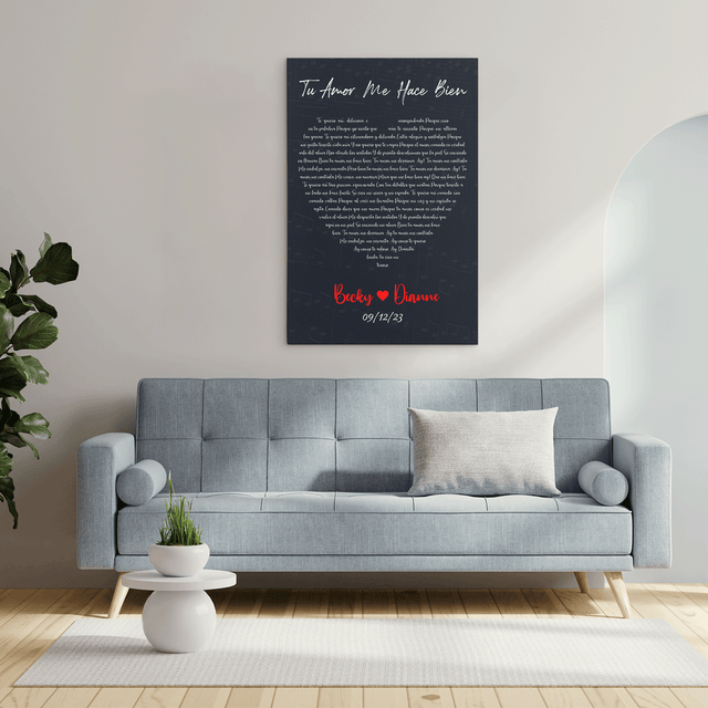 Lyrics In Heart Shape, Personalized Song & Name Canvas, Navy Background