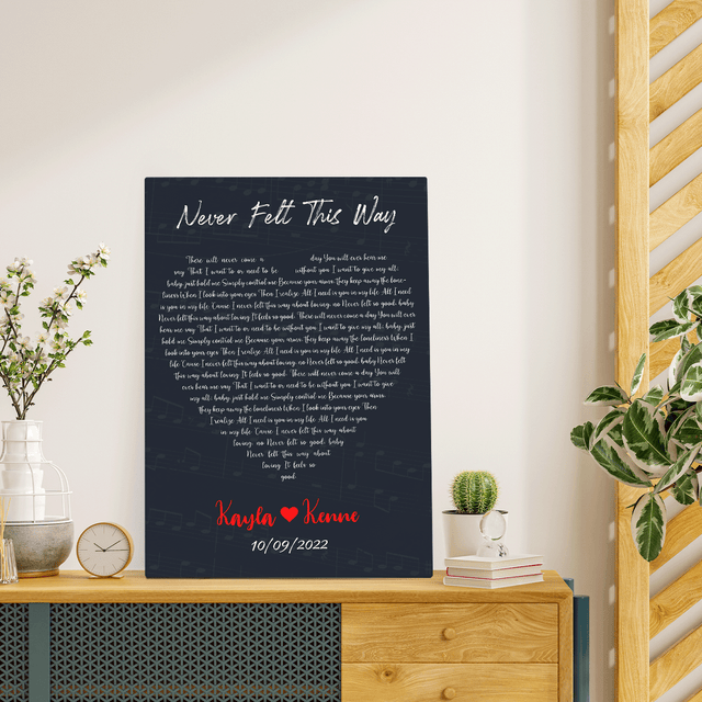 Lyrics In Heart Shape, Personalized Song & Name Canvas, Navy Background