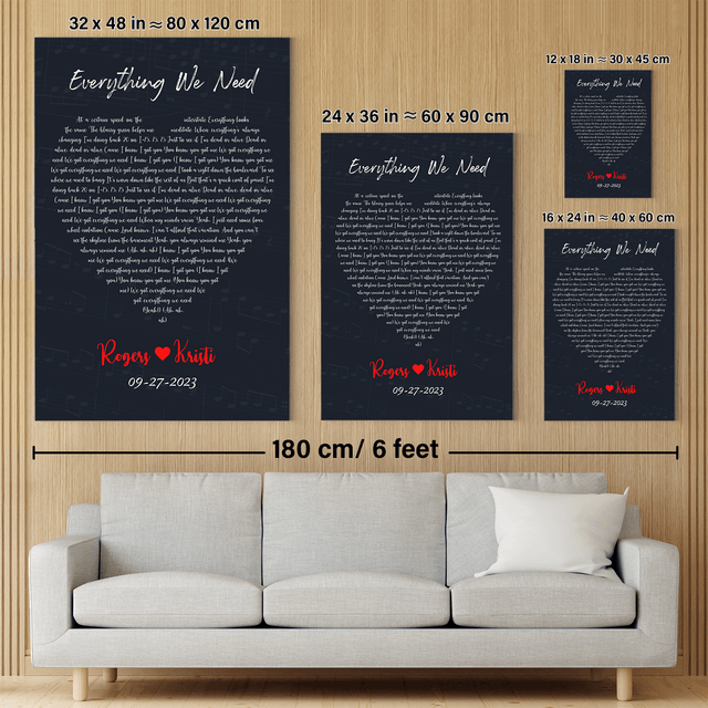 Lyrics In Heart Shape, Personalized Song & Name Canvas, Navy Background