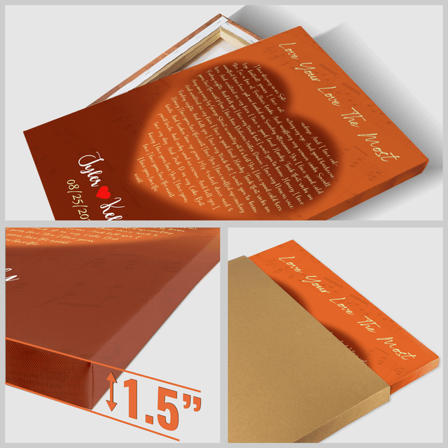 Orange Heart-Shaped Canvas Print, Customize Song Lyrics & Name Wall Art