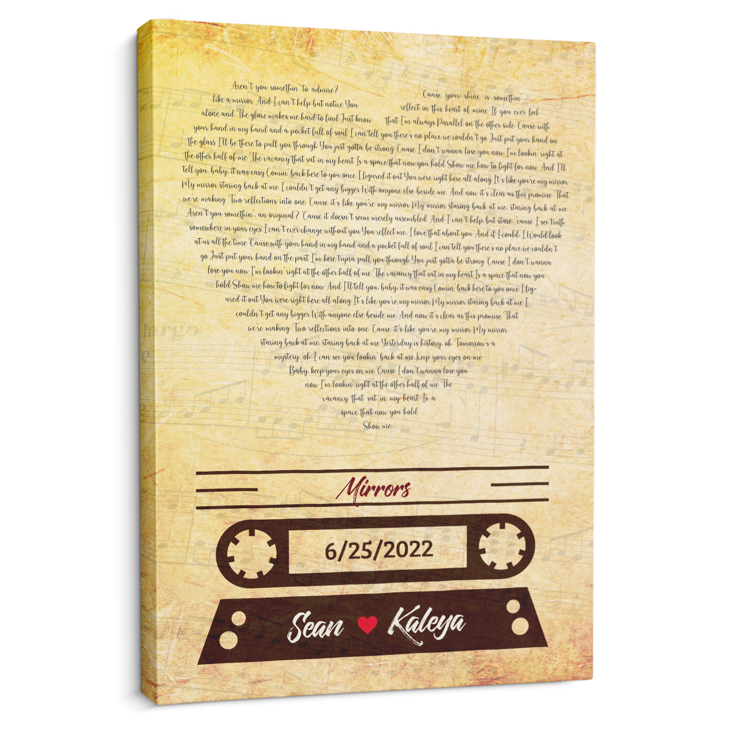Custom Song Lyrics And Text, Heart Shape, Canvas Wall Art