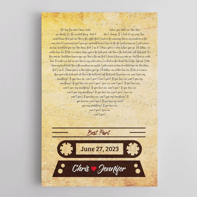 Custom Song Lyrics And Text, Heart Shape, Canvas Wall Art
