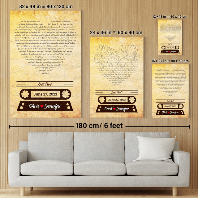Custom Song Lyrics And Text, Heart Shape, Canvas Wall Art