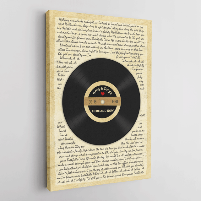 Custom Song Lyrics And Customizable Text, Vinyl Record Decor, Canvas Wall Art