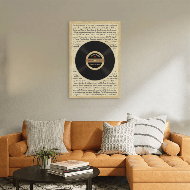 Custom Song Lyrics And Customizable Text, Vinyl Record Decor, Canvas Wall Art
