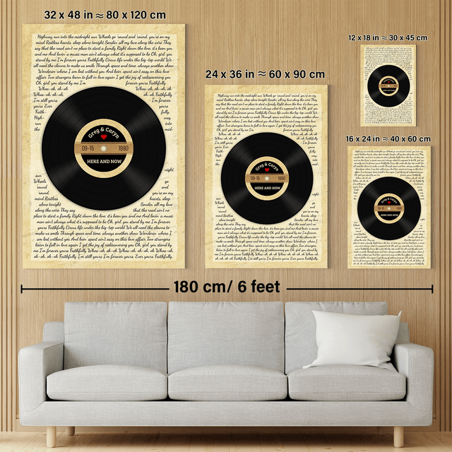 Custom Song Lyrics And Customizable Text, Vinyl Record Decor, Canvas Wall Art