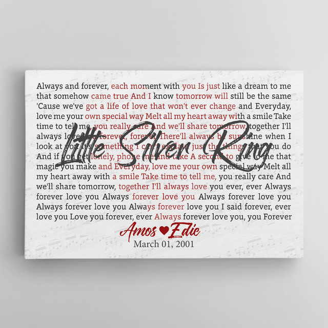 Custom Song Lyrics, Heart Shape, Custom Name And Song Name, Canvas Wall Art