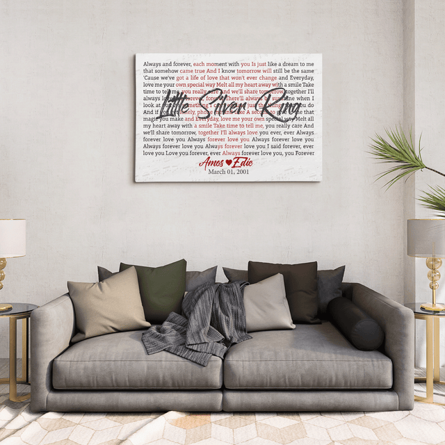 Custom Song Lyrics, Heart Shape, Custom Name And Song Name, Canvas Wall Art