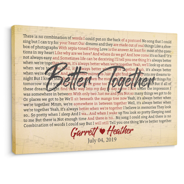 Custom Song Lyrics, Heart Shape, Customizable Name And Song Name, Canvas Wall Art
