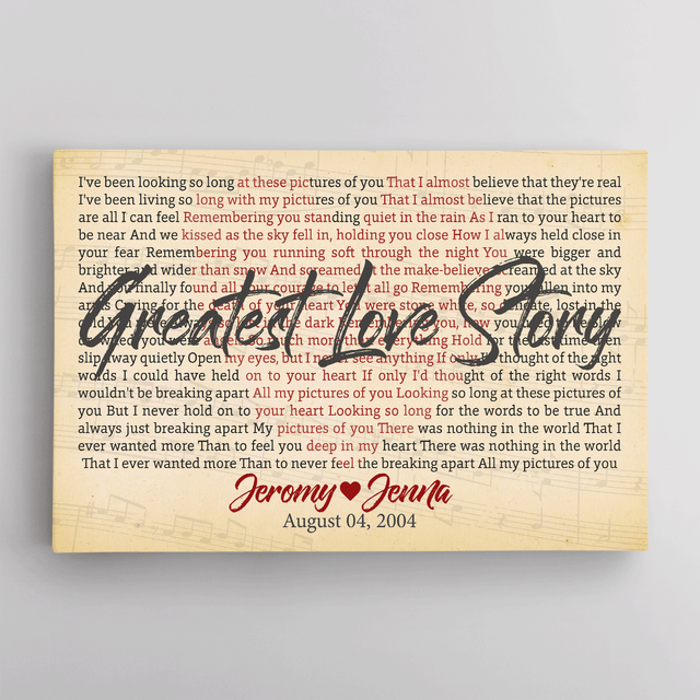 Custom Song Lyrics, Heart Shape, Customizable Name And Song Name, Canvas Wall Art