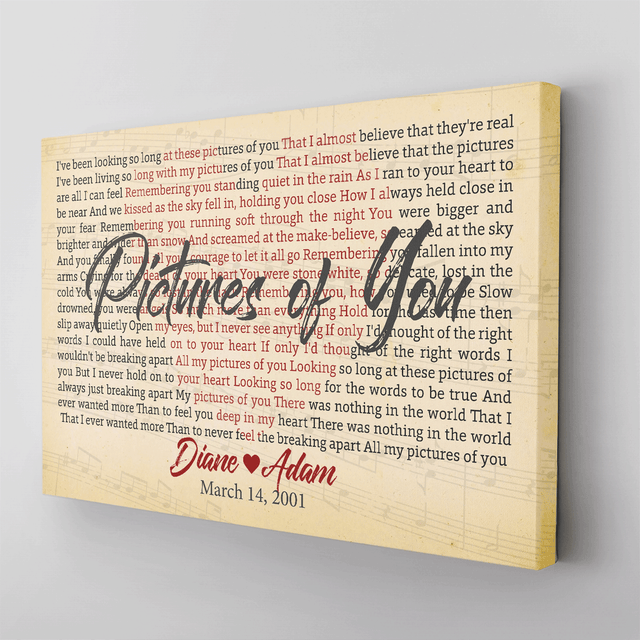 Custom Song Lyrics, Heart Shape, Customizable Name And Song Name, Canvas Wall Art