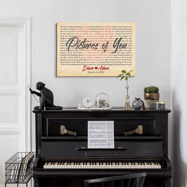 Custom Song Lyrics, Heart Shape, Customizable Name And Song Name, Canvas Wall Art