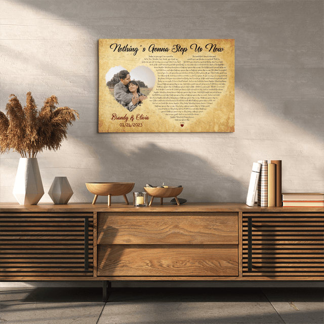 Custom Song Lyrics, Heart Shape, Upload Photo, Custom Name And Song Name, Canvas Wall Art