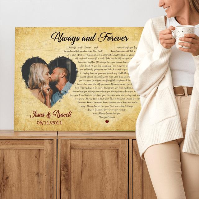 Custom Song Lyrics, Heart Shape, Upload Photo, Custom Name And Song Name, Canvas Wall Art