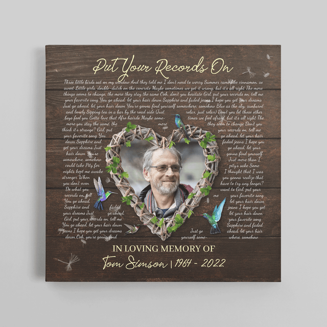 Custom Song Lyrics and Photo, Hummingbird Memorial Canvas, In Loving Memorial Gifts