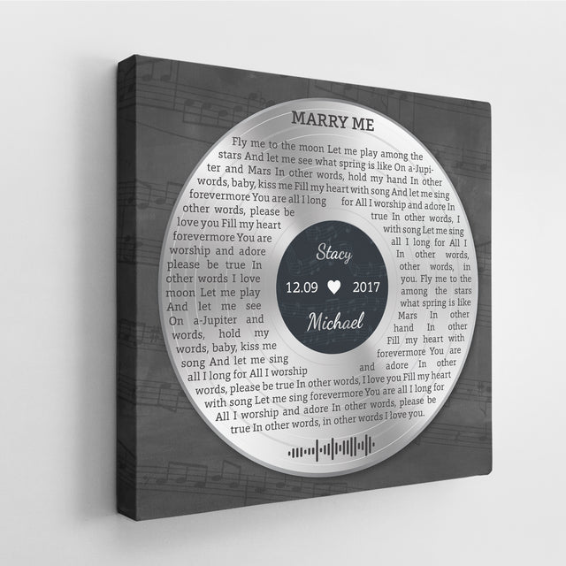 Custom Song Lyrics And Text, Vinyl Record Art, Gold Style, Canvas Wall Art