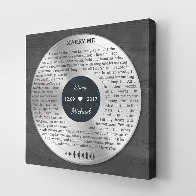 Custom Song Lyrics And Text, Vinyl Record Art, Gold Style, Canvas Wall Art