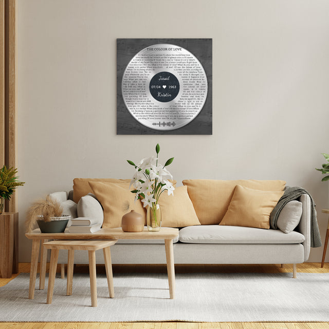 Custom Song Lyrics And Text, Vinyl Record Art, Gold Style, Canvas Wall Art