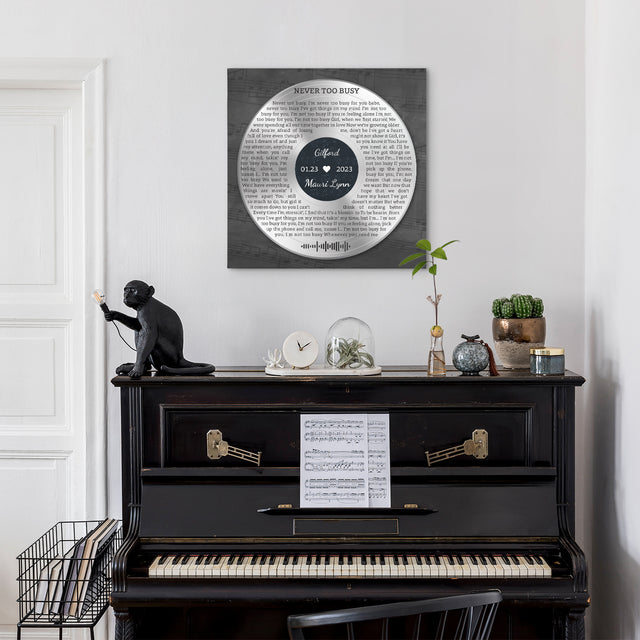 Custom Song Lyrics And Text, Vinyl Record Art, Gold Style, Canvas Wall Art