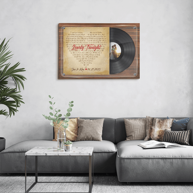 Custom Song Lyrics, Vinyl Record, Heart Shape, Custom Name And Photo, Canvas Wall Art