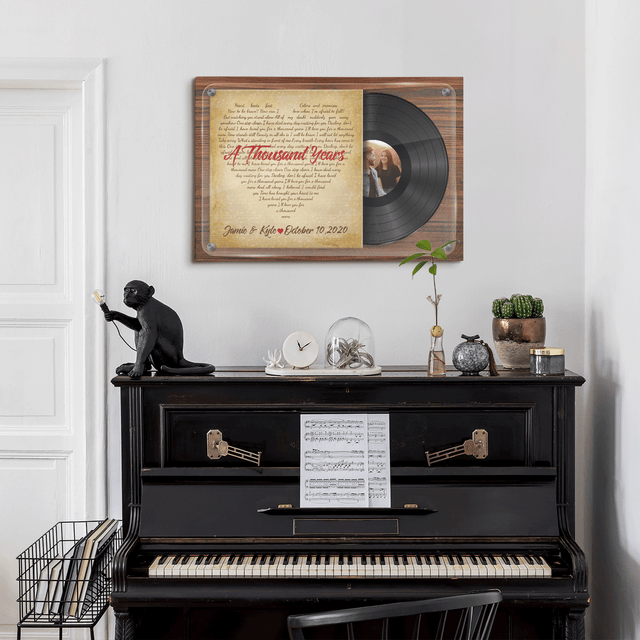 Custom Song Lyrics, Vinyl Record, Heart Shape, Custom Name And Photo, Canvas Wall Art