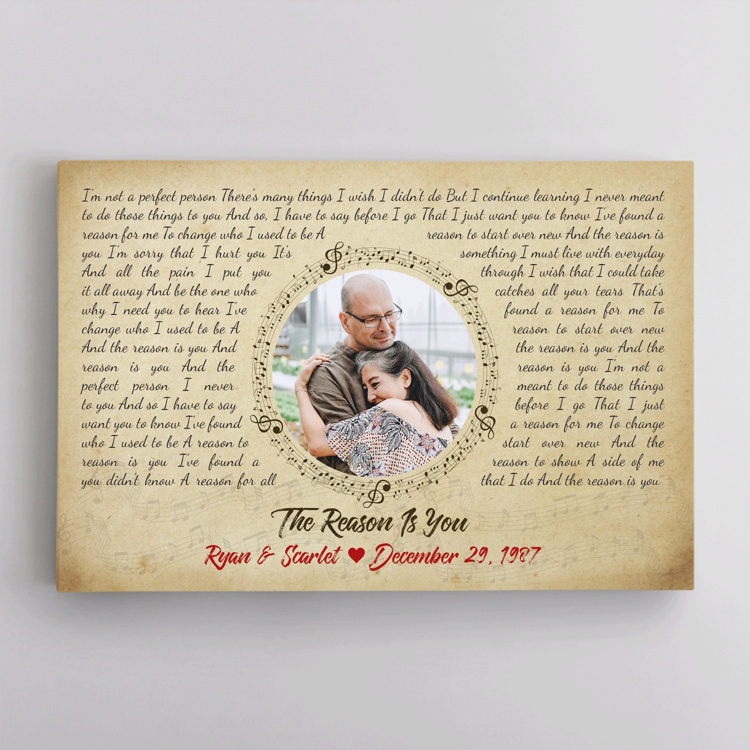 Custom Song Lyrics, Upload Photo, Customizable  Name, Date Canvas