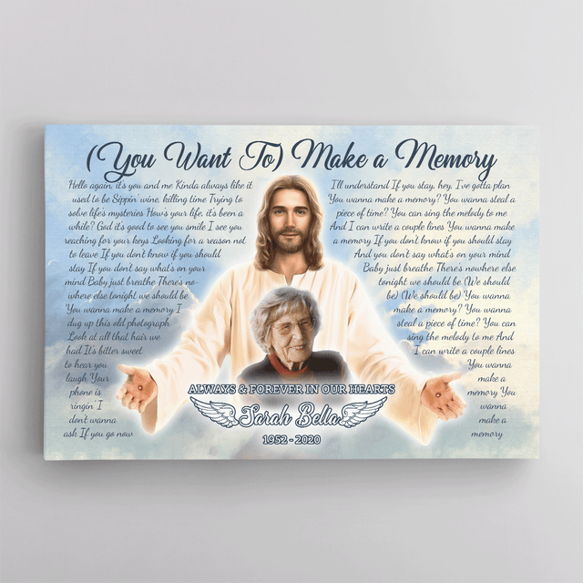 Safe In Jesus's Arms, Sympathy Memorial Canvas, Custom Song Lyrics & Photo