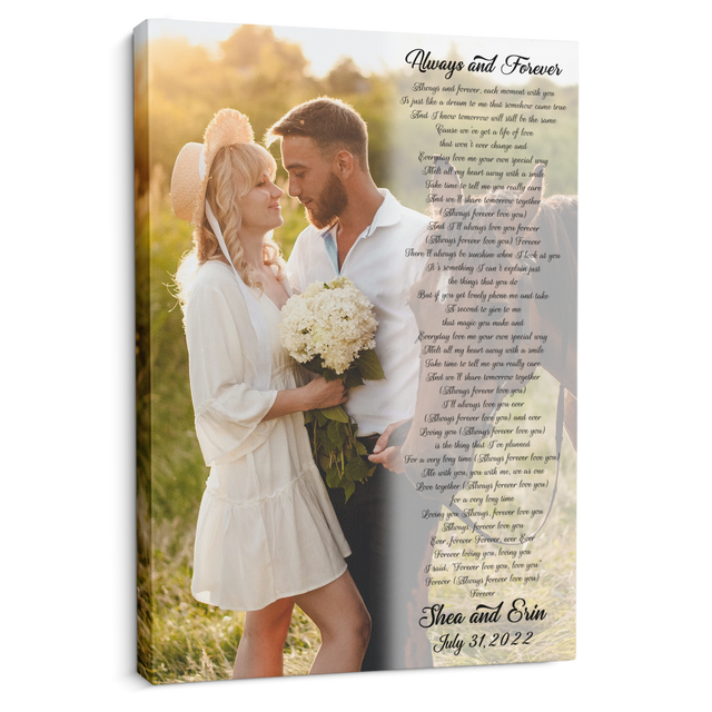 Custom Song Lyrics On Canvas, Upload Photo, Name & Date, Wedding Gifts