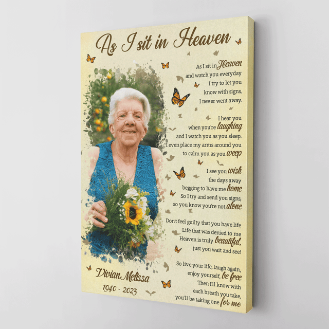 Custom Memorial Wall Art Canvas - As I sit in Heaven