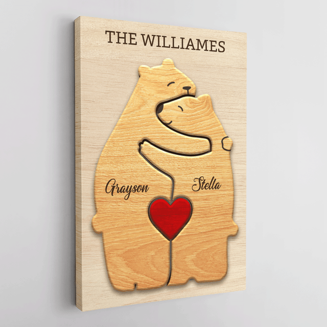 Wooden Bear Family Puzzle on Canvas, Custom Family Name