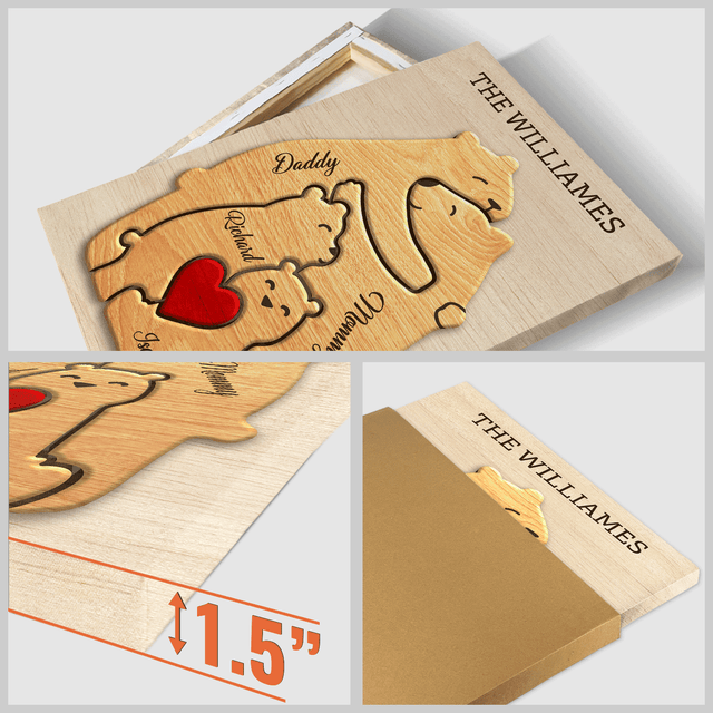 Wooden Bear Family Puzzle on Canvas, Custom Family Name