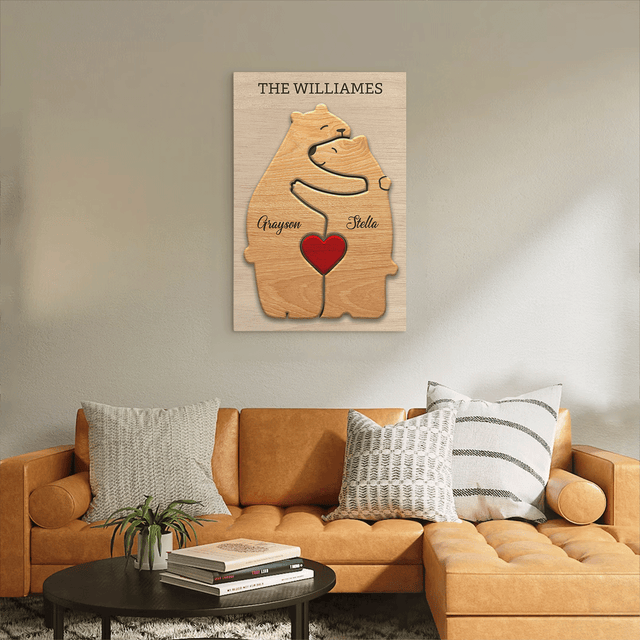 Wooden Bear Family Puzzle on Canvas, Custom Family Name