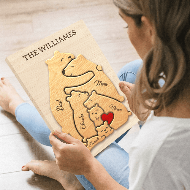 Wooden Bear Family Puzzle on Canvas, Custom Family Name