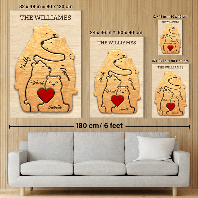 Wooden Bear Family Puzzle on Canvas, Custom Family Name