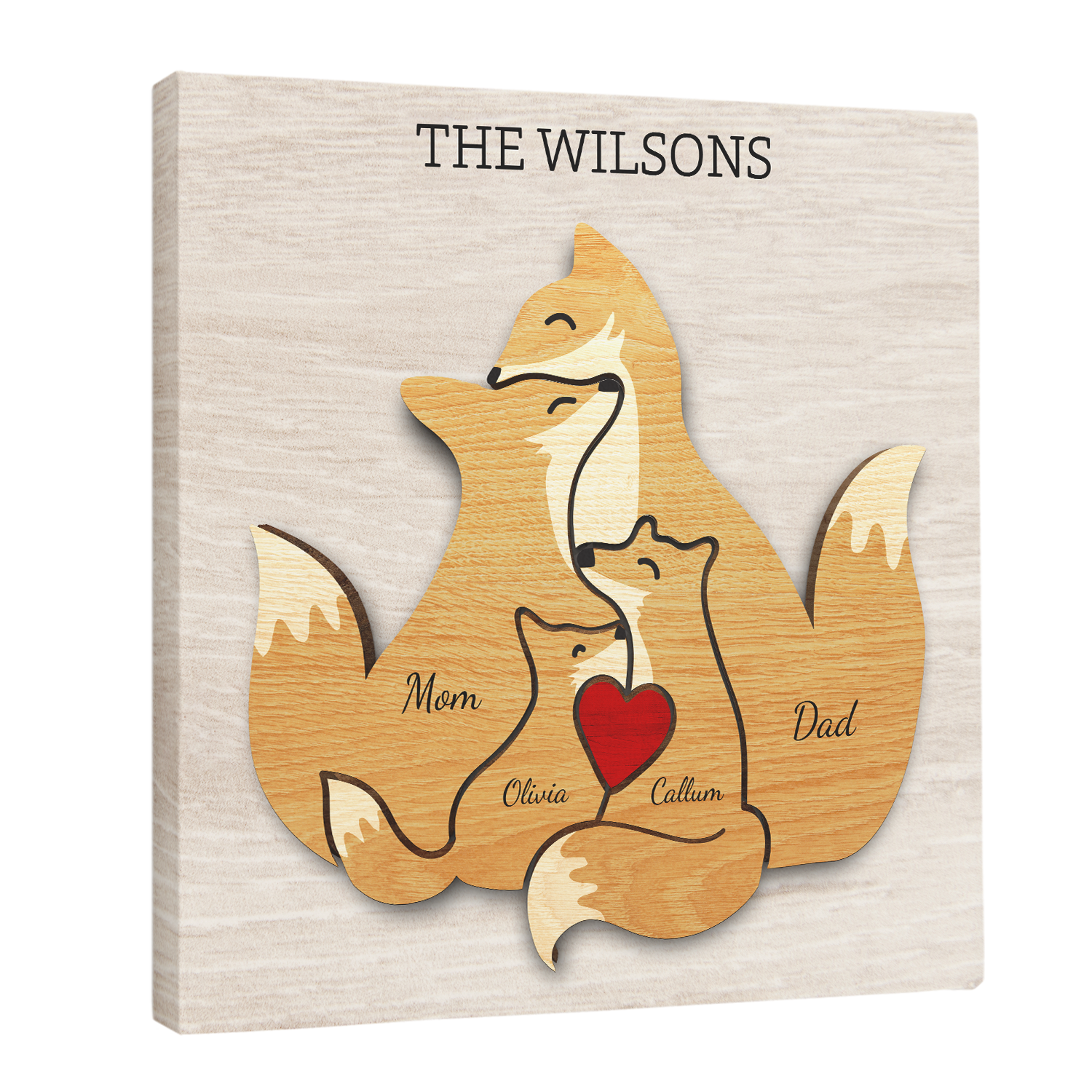 Fox Family Puzzle Style, Personalized Family Names Wall Art Canvas