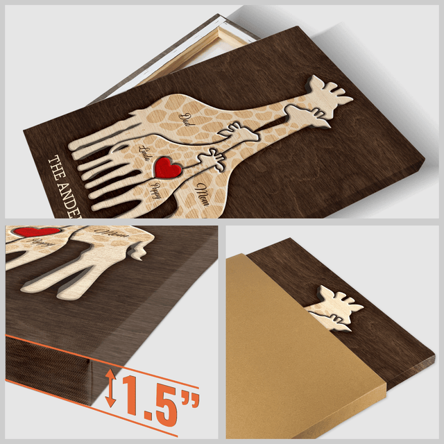 Giraffe Family Puzzle Canvas, Custom Family Name, Wooden Background