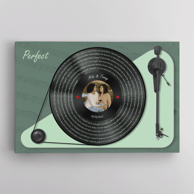 LP Player Canvas Wall Art, Custom Song Lyrics and Photo