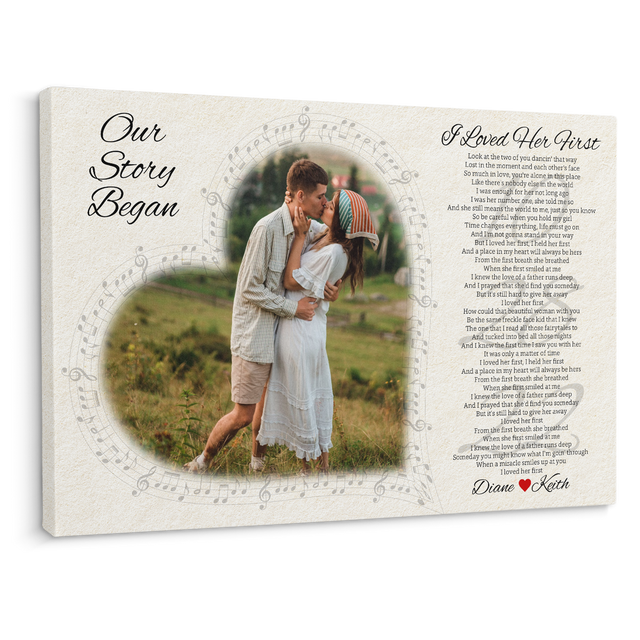 Our Story Began, Personalized Song Lyrics, Heart Shape Photo Canvas